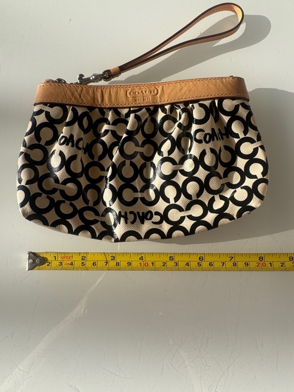 Coach Tan and Black Signature Wristlet - Picture 8 of 12